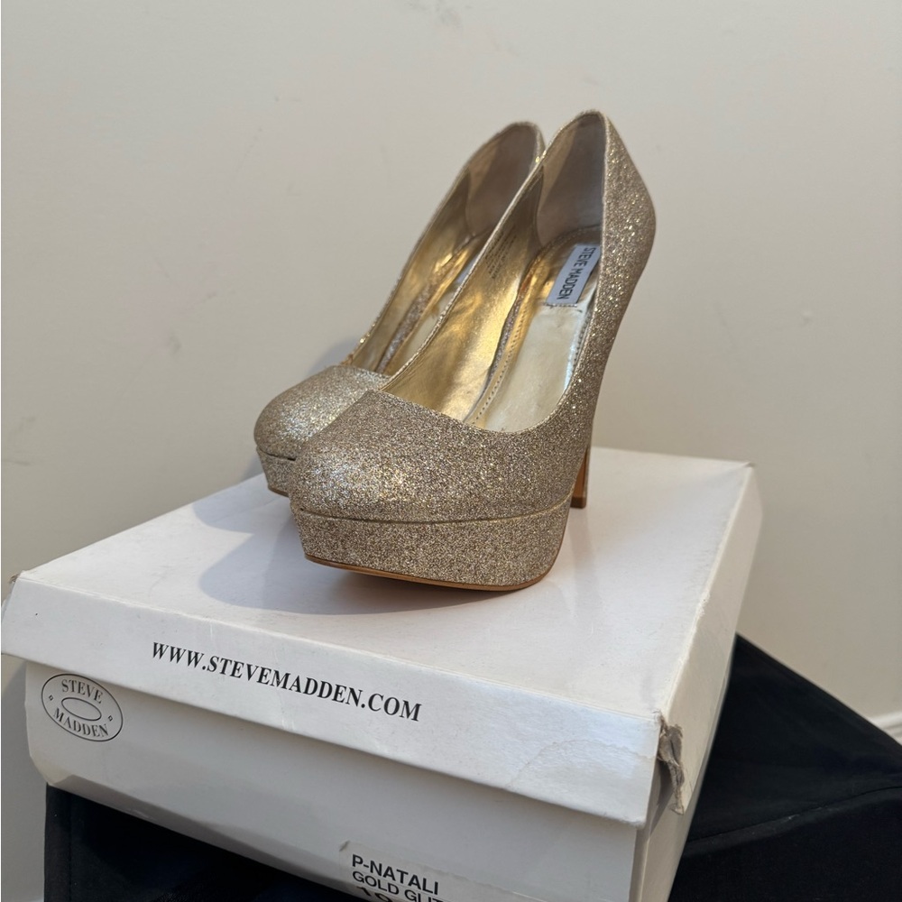 Steve Madden Gold Glitter Platform Heels